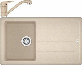 Set chiuveta bucatarie compozit Franke Basis Avena 1 cuva cu picurator 86x50 cm finisaj bej mat cu baterie Novara Plus