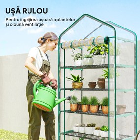 Outsunny Seră tip căsuță cu 5 niveluri, cu ușă rulabilă, din oțel și polietilenă, 90x49x193 cm, transparentă | Aosom Romania