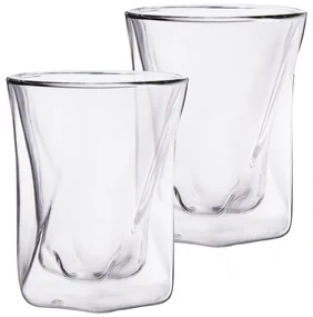 Set 2 pahare Antony, pentru whisky, pereti dubli, sticla borosilicata, 300 ml, 9.5x11 cm