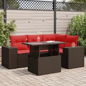 vidaXL Set canapele de grădină cu perne, 5 piese, maro, poliratan