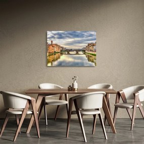 Tablou pe sticlă orașului cu râu (70x50 cm)