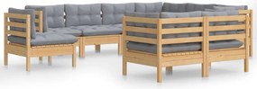 vidaXL Set mobilier de grădină cu perne gri, 9 piese, lemn masiv pin