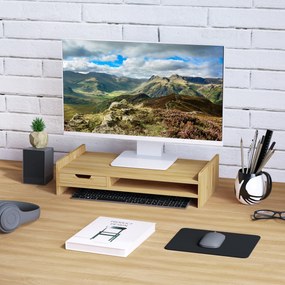 HOMCOM Suport pentru Monitor cu Spațiu pentru Mouse și Tastatură și Raft de Depozitare, 49x25,5x11,5 cm, Natural | Aosom Romania