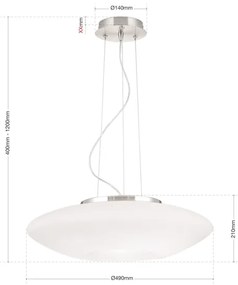 Lustră pe cablu Orion HL 6-1559/2 BLANC 2xE27/60W/230V d. 49 cm crom mat