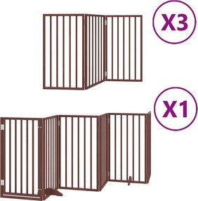 vidaXL Poartă câini pliabilă cu ușă 15 panouri maro 750 cm, lemn plop