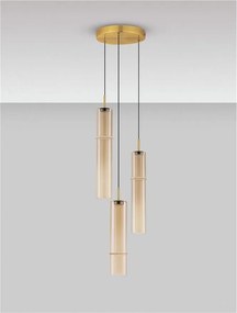 Lustra moderna cu 3 pendule LED, Metal, Sticla, Cognac, SANO