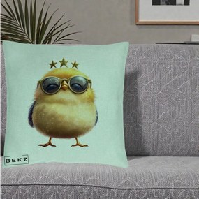 Perna Decorativa Pui Gold Star cu Ochelari Aurii, 40x40 cm, Verde Menta, Husa Detasabila, Perna Inclusa, BEKZ®