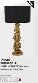 Veioza/Lampa de masa design decorativ Wise Monkey auriu/negru