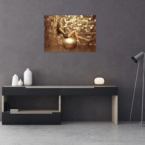 Tablou pe sticlă - Femeia în încăperea de aur (70x50 cm)