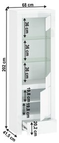Vitrina 1D1W1S, alb lucios, LINDY