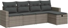 vidaXL Set canapea de grădină cu perne, 5 piese, gri, poliratan