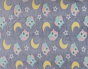 Patura fosforescenta microflanel OWL AND THE MOON 150x200 cm gri