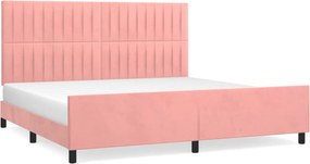 vidaXL Cadru de pat cu tăblie, roz, 200x200 cm, catifea
