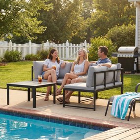 Outsunny Set de Grădină din Metal 3 Piese cu Măsuță cu Șipci și Perne | Aosom Romania