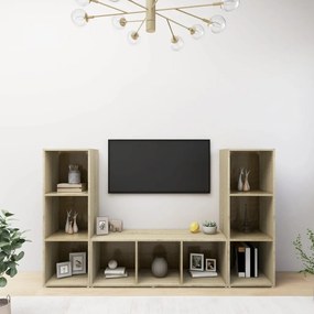 vidaXL Dulapuri TV, 3 buc stejar sonoma, 107x35x37 cm, lemn prelucrat