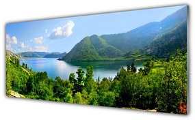Tablouri acrilice Pădure Munți Lac Peisaj Verde Albastru