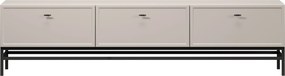Comodă TV Lorini 200 cm cu sertare - culoare cașmir / mânere tip T-bar și cadru negre