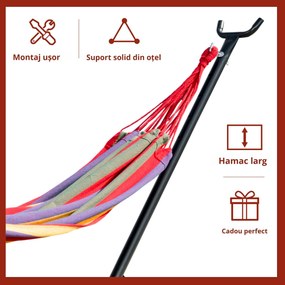 Hamac OutSunny Portabil cu suport din otel si bumbac multicolor | Aosom Romania