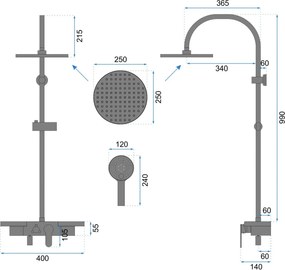 Baterie pentru dus Vigo negru mat - H99 cm