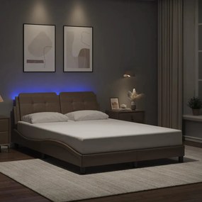 3214114 vidaXL Cadru de pat lumini LED, cappuccino, 140x200 cm piele ecologică