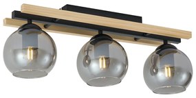 Smart plafondlamp zwart met hout en smoke glas 3-lichts incl. Wifi A60 - Aleks