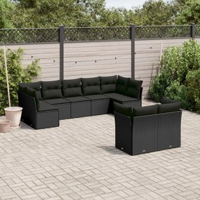 3249984 vidaXL Set mobilier de grădină cu perne, 9 piese, negru, poliratan