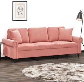 3153218 vidaXL Canapea cu 3 locuri cu perne&pernuțe, roz, 180 cm, catifea