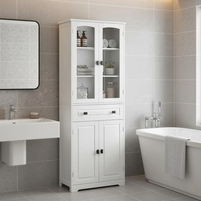 HOMCOM Bufet de Bucătărie cu 2 Dulapuri și Sertar, Mobilier de Bucătărie cu Uși și Rafturi Reglabile, 60x30x160 cm, Alb | Aosom Romania