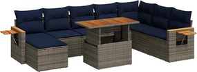 vidaXL Set mobilier de grădină cu perne, 10 piese, gri, poliratan