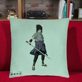 Perna Personalizata Naruto Sasuke Uchiha cu Sabia, 40x40 cm, Verde Menta, Husa Detasabila, Perna Inclusa, BEKZ®