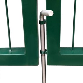Poarta gard de gradina cu stalpi, verde, 350 x 100 cm, otel Verde, 100 cm
