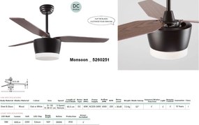 Lustra LED cu ventilator si telecomanda design modern Monsoon stejar