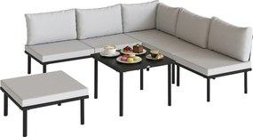 Outsunny Set lounge mobilier grădină 5-6 persoane, canapea 2 locuri, 2 scaune, scaun colțar, masă tip lamele, taburet | Aosom Romania