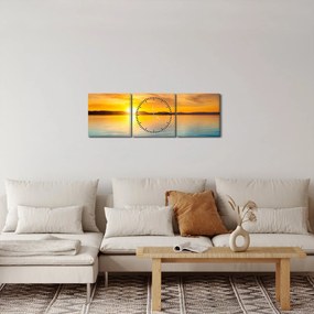 Tablou cu răsărit de soare (cu ceas) (90x30 cm)