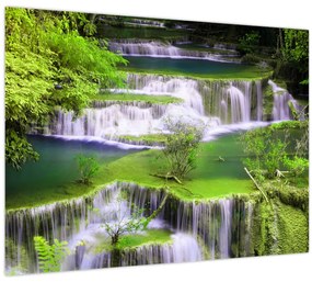Tablou pe sticlă - Cascada Huay Mae Khamin, Kanchanaburi, Thailanda (70x50 cm)