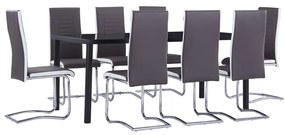 3053098 vidaXL Set mobilier de bucătărie, 9 piese, gri, piele ecologică