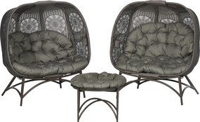 Outsunny Set de mobilier de grădină, 2 scaune din răchită cu masă auxiliară, pliabil, perne pentru șezut, cadru metalic, Culoare: Nisip | Aosom Romania