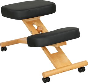 HOMCOM Scaun Ergonomic pentru Genunchi cu Înălțime Reglabilă din Lemn cu Rotile, 42x70x42-52 cm, Negru | Aosom Romania
