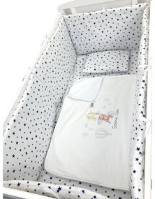 Lenjerie de pătuț bebeluși Personalizata imprimata 120x60 cm Steluțe bleumarin pe alb - Ursulețul călător