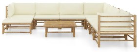 3058229 vidaXL Set mobilier de grădină, cu perne alb crem, 9 piese, bambus