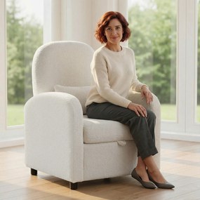 HOMCOM Fotoliu Tapițat cu Spațiu Ascuns, Spătar Înalt, Fotoliu Modern cu Brațe și Pernă Lombară, Material Teddy, pentru Dormitor și Sufragerie, Crem | Aosom Romania