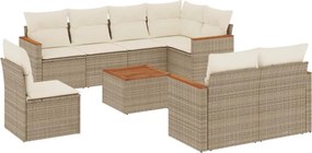 vidaXL Set canapele de grădină, 9 piese, cu perne, bej, poliratan
