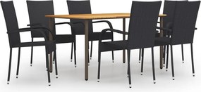 vidaXL Set mobilier de grădină, 7 piese, negru, poliratan