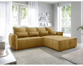 Colțar galben extensibil/cu spațiu de depozitare cu tapițerie din catifea (cu colț pe partea dreaptă/cu șezlong) Campo – ELTAP