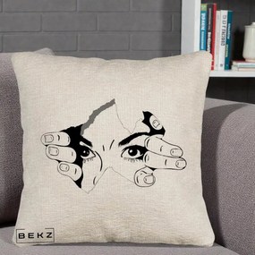 Perna Decorativa Ochi care Rup Suprafata, 40x40 cm, Bej Canapea, Husa Detasabila, Perna Inclusa, BEKZ®