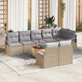 vidaXL Set de canapele de grădină, 9 piese cu perne bej din rattan și lemn de acacia