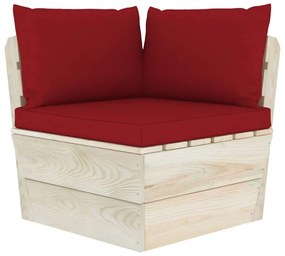 Set mobilier gradina din paleti, 6 piese, cu perne, lemn molid Bordo, colt + 3x mijloc + masa + suport pentru picioare, 1