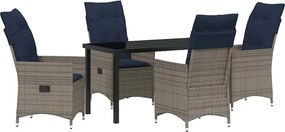 vidaXL Set de masă și scaune cu pernă 5 pcs Gri Ratan PE