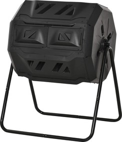 Outsunny Compostor Domestic de Grădină și Balcon din Plastic, Recipient Rotativ pentru Compost, 71x64x96 cm, Negru | Aosom Romania