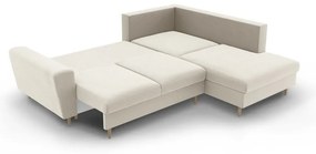 Colțar bej extensibil, cu spațiu de depozitare cu tapițerie din catifea (cu colț pe partea dreaptă-în formă de ”L”) Kyoto – Cosmopolitan Design